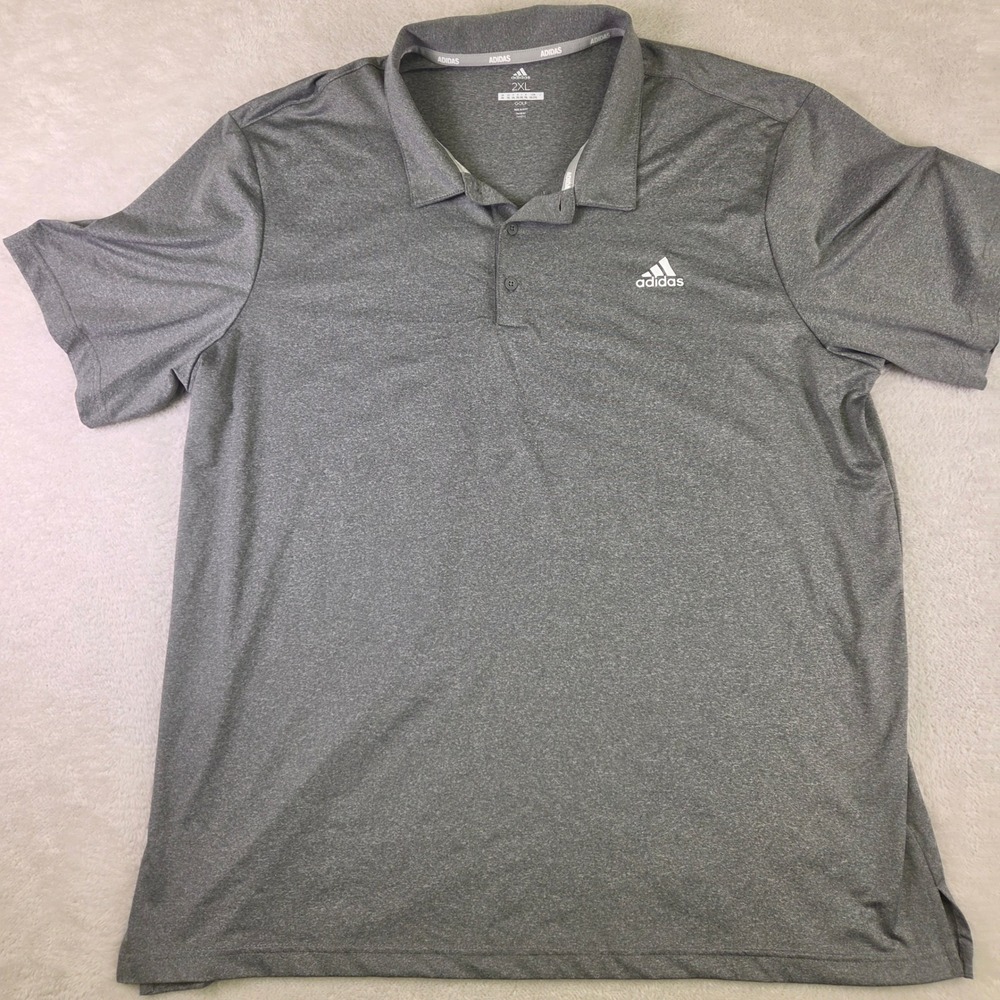 Adidas Golf Mens 2XL Heathered Grey Performance Short Sleeve Polo Shirt RN88387